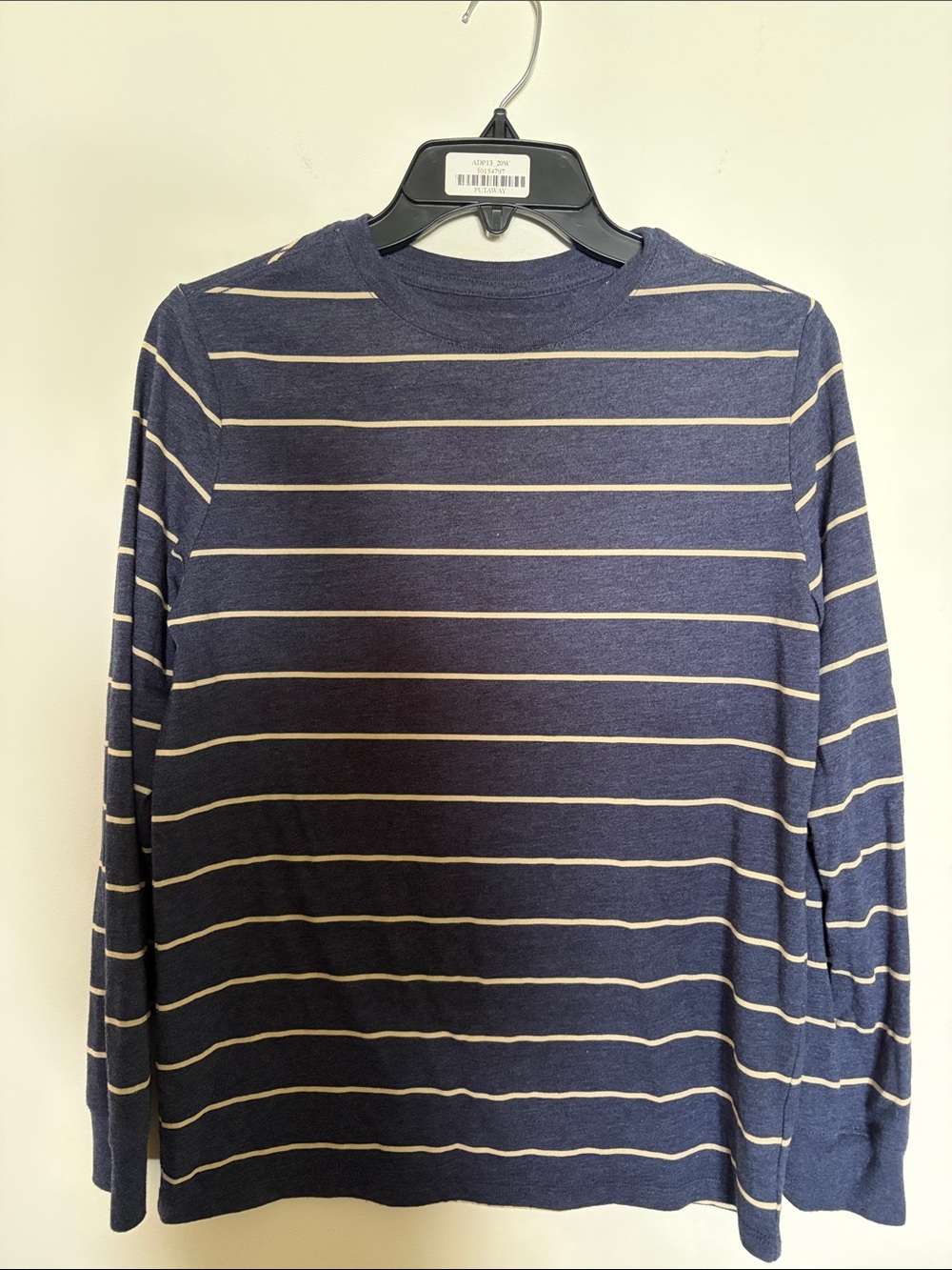 Cat & Jack Navy and Cream Striped Long Sleeve Tee - Casual Crew
